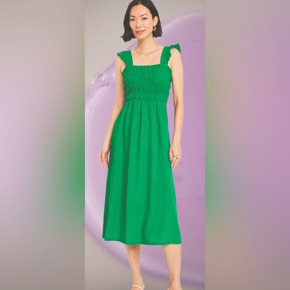 NWTS💓GAP OLD NAVY XL💓SPRING GREEN GAUZE CREPE FLUTTERED SLEEVE MIDI SUNDRESS - Picture 4 of 15